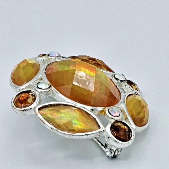 Citrine Jeweled Brooch Vintage Fire Gem AB Faceted Yellow Estate Jewelry Pin - Picture 5 of 9